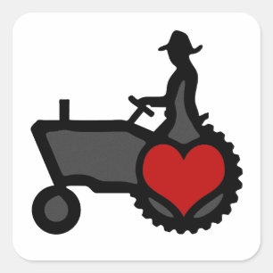 Tractor with Heart  Love the Country Square Sticker