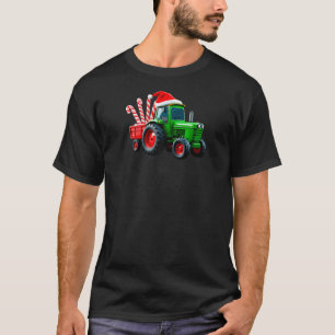 Tractor with Trailer Candy Cane Santa Farm Farmer  T-Shirt