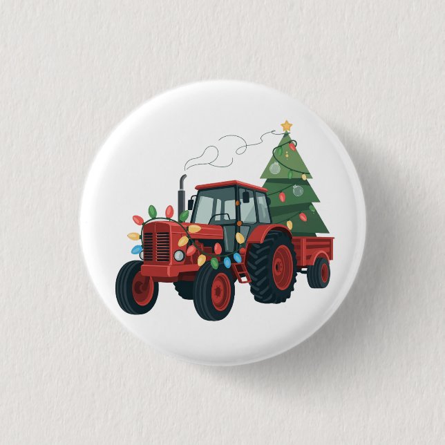 Tractor with Trailer Santa Farm Farmer Christmas 3 Cm Round Badge (Front)