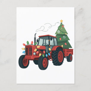 Tractor with Trailer Santa Farm Farmer Christmas Announcement Postcard
