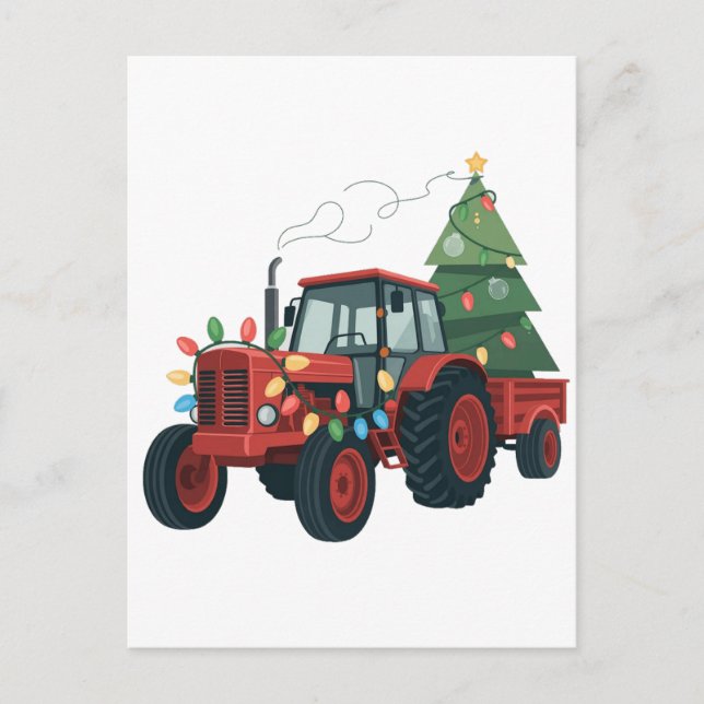 Tractor with Trailer Santa Farm Farmer Christmas Announcement Postcard (Front)