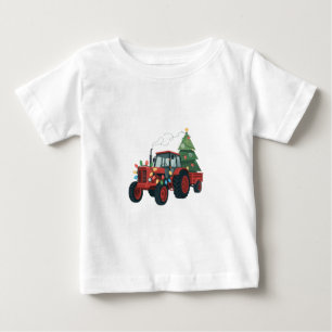 Tractor with Trailer Santa Farm Farmer Christmas Baby T-Shirt