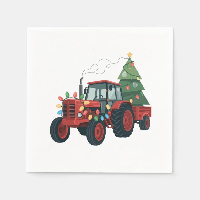 Tractor with Trailer Santa Farm Farmer Christmas Napkin (Front)