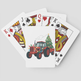 Tractor with Trailer Santa Farm Farmer Christmas Playing Cards