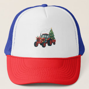 Tractor with Trailer Santa Farm Farmer Christmas Trucker Hat