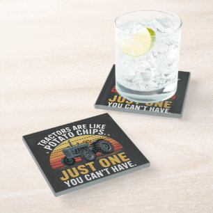Tractors Are Like Potato Chips Glass Coaster