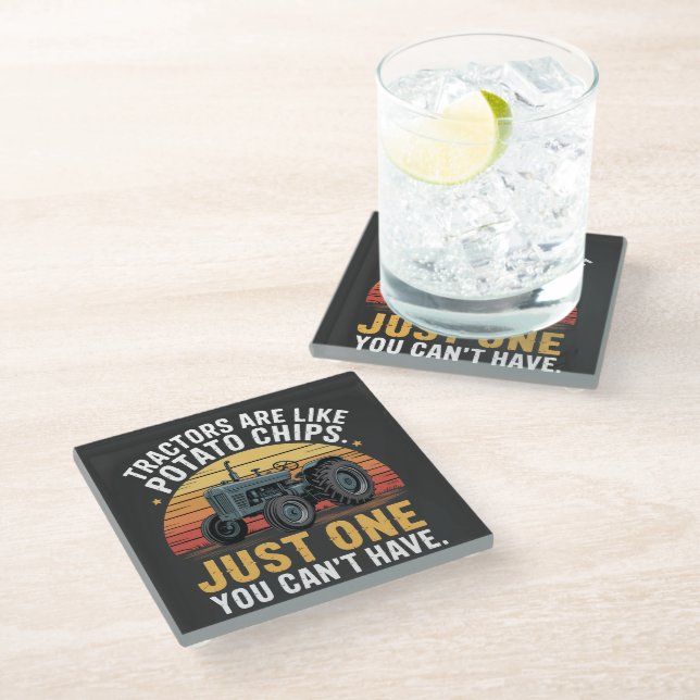 Tractors Are Like Potato Chips Glass Coaster (Angled)