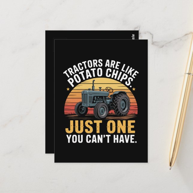 Tractors Are Like Potato Chips Postcard (Front/Back In Situ)