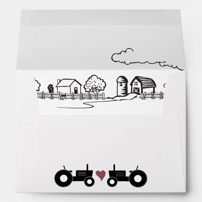 Tractors in LOVE Black and White Farm Wedding Envelope (Back (Bottom))