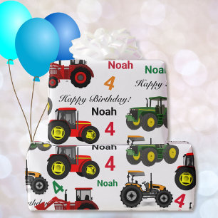 Tractors Loader Add Boy's Name Age Birthday Wrapping Paper