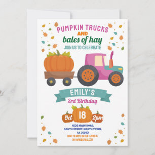 Tractors Pumpkin Birthday Harvest Party Girls Invitation