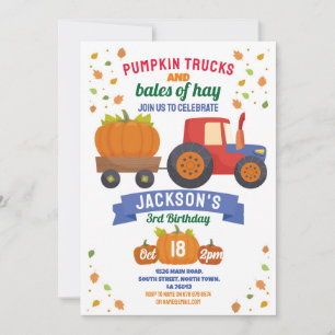 Tractors Pumpkin Birthday Harvest Party Invitation