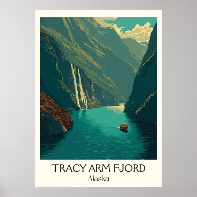 Tracy Arm Fjord Alaska Glacier Waterfall Poster (Front)