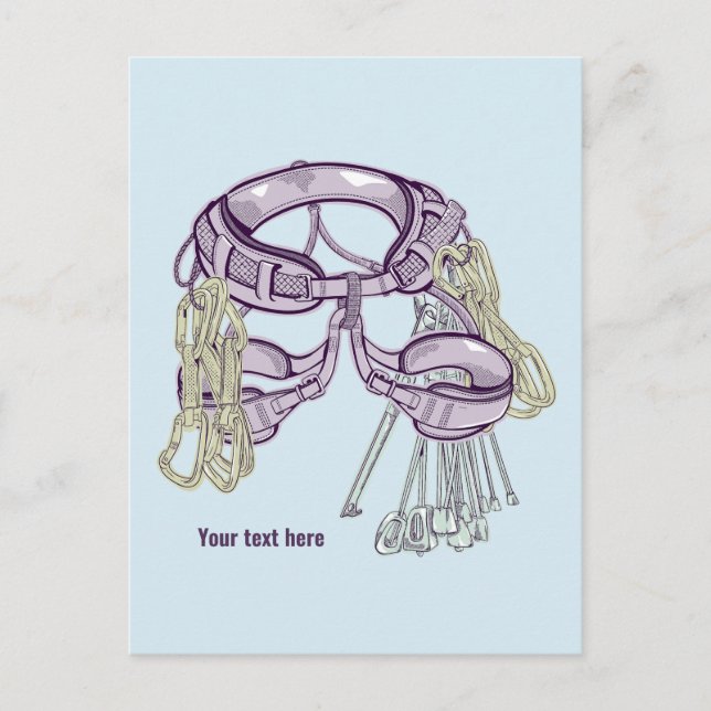 Trad climbing harness and equipment postcard (Front)