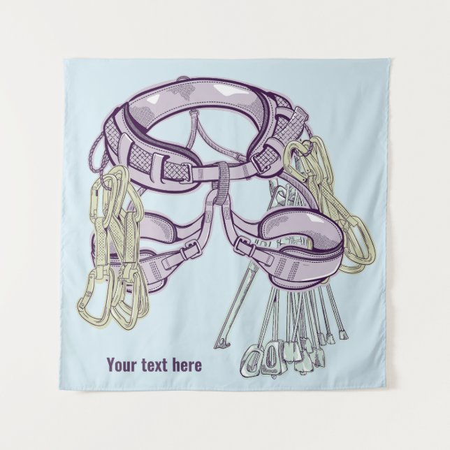 Trad climbing harness and equipment tapestry (Front)