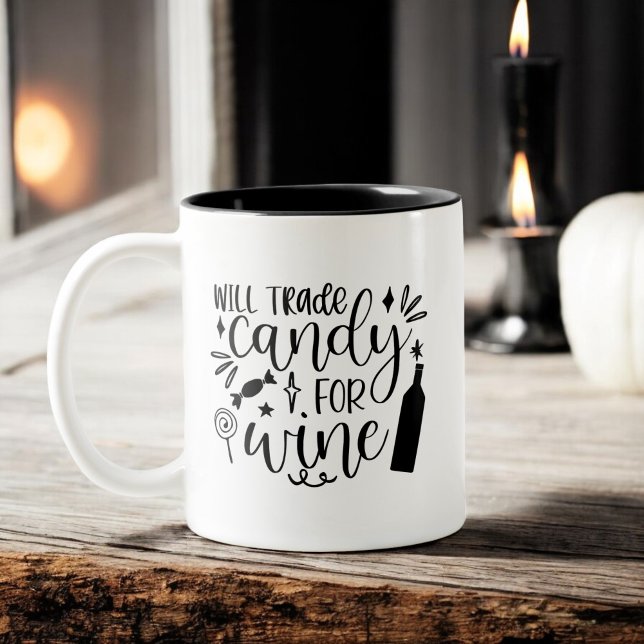 Trade Candy for Wine Funny Halloween Two-Tone Coffee Mug (Creator Uploaded)