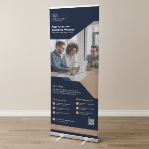 Trade Show Promotional Business Logo Navy Blue Retractable Banner