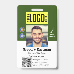 Tradesman Vaccine QR Code Photo ID Green Badge