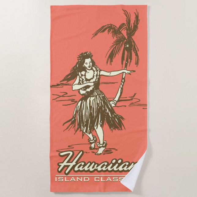 Tradewinds Hawaiian Island Hula Girl - Coral Beach Towel (Front)