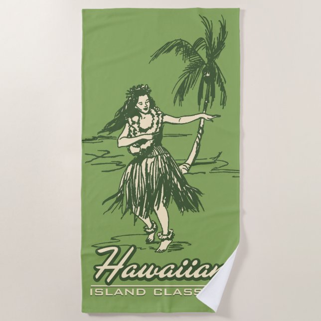 Tradewinds Hawaiian Island Hula Girl - Green Beach Towel (Front)