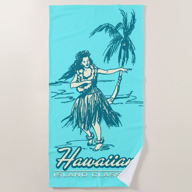 Tradewinds Hawaiian Island Hula Girl - Turq Beach Towel (Front)