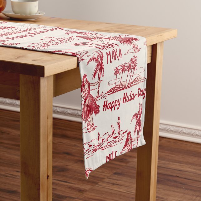 Tradewinds Holiday Hawaiian Hula Girl Toile Short Table Runner (In Situ)