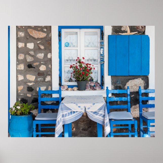 Tradiational Restaurant Oia Santorini Greece Poster (Front)