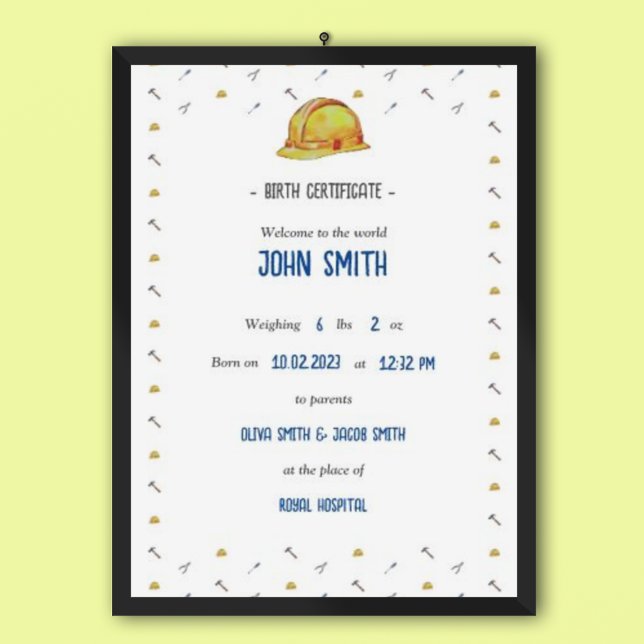 Tradie Baby Commemorative Birth Certificate Poster (Creator Uploaded)