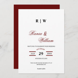 Tradional Calligraphic Text in Burgundy Red Invita Invitation