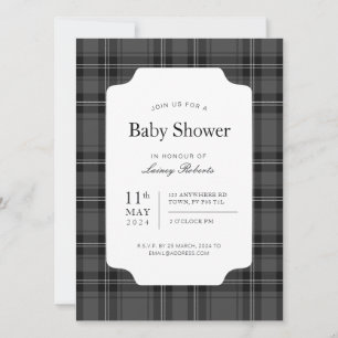 Tradition Monochrome Black and White Tartan Plaid Invitation