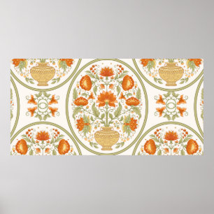 Tradition mughal motif, fantasy flowers in retro,  poster