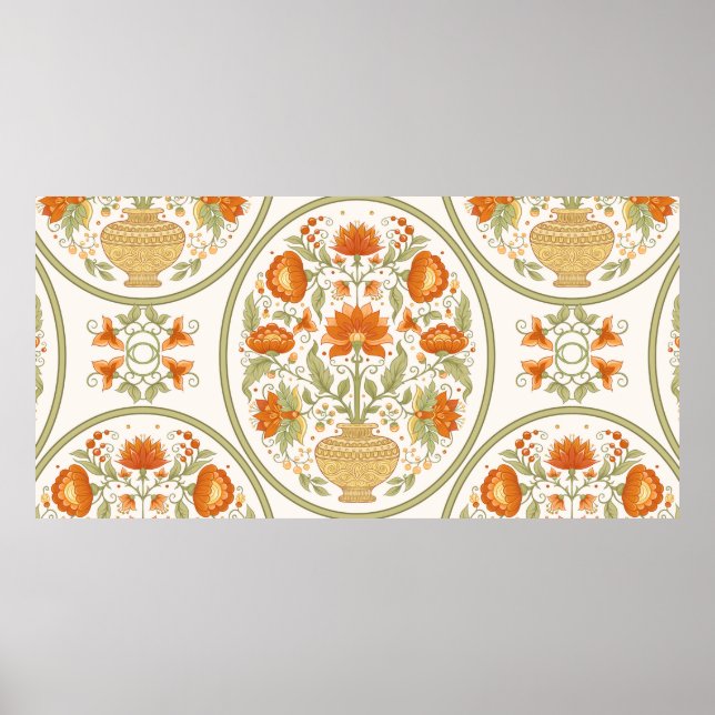 Tradition mughal motif, fantasy flowers in retro,  poster (Front)