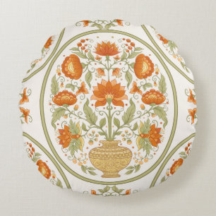 Tradition mughal motif, fantasy flowers in retro, round cushion