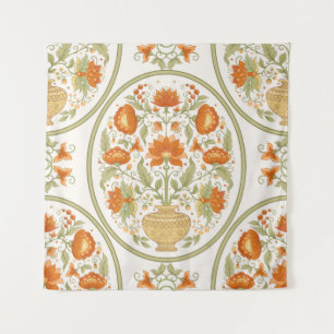 Tradition mughal motif, fantasy flowers in retro,  tapestry