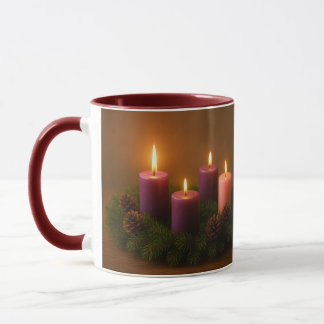 Traditional Advent Wreath with Four Lit Candles Mug