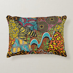 Traditional african fabric and wild animal skins p decorative cushion