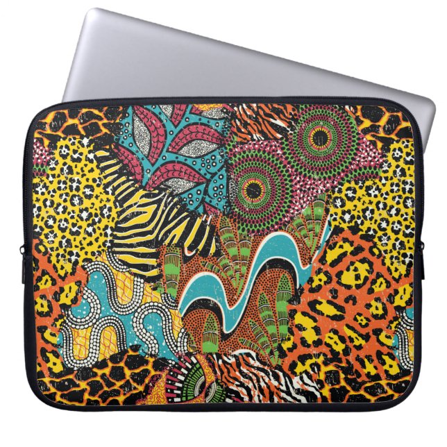Traditional african fabric and wild animal skins p laptop sleeve (Front)