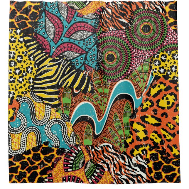 Traditional african fabric and wild animal skins p shower curtain (Front)