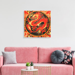 Traditional Ancient Chinese Dragon Red Gold Golden Canvas Print