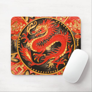 Traditional Ancient Chinese Dragon Red Gold Golden Mouse Mat