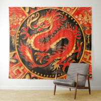 Traditional Ancient Chinese Dragon Red Gold Golden