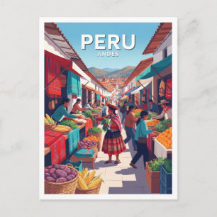 Traditional Andean Market, Peru Cusco Postcard