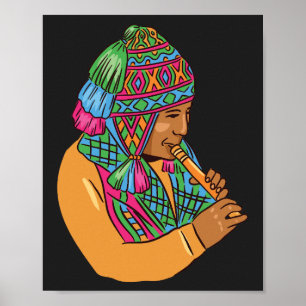 Traditional Andean Musician playing Flute Graphic  Poster