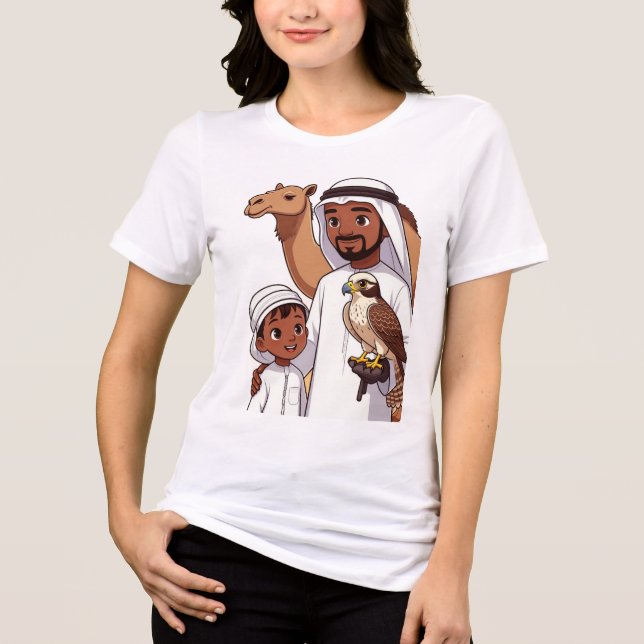 Traditional Arab Falcon Hunt Tri-Blend Shirt (Front)
