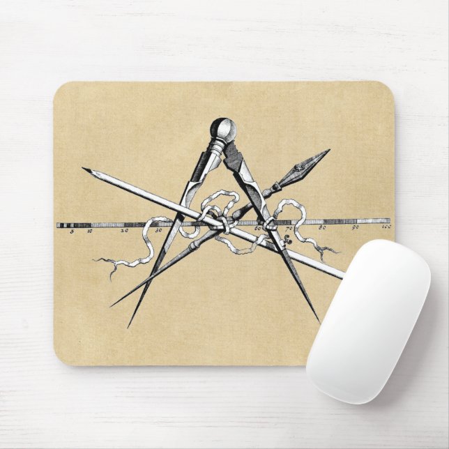 Traditional Architecture Drafting Tools Mouse Mat (With Mouse)