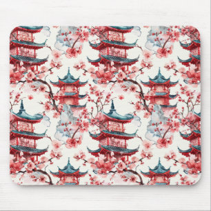 Traditional Asian Architecture with Botanicals Mouse Mat