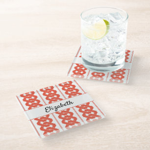 Traditional Asian Chain Pattern with Name Glass Coaster