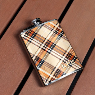 Traditional Autumn Plaid Vinyl Wrapped Hip Flask