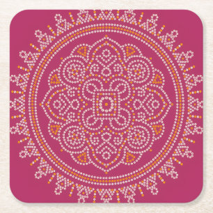 Traditional Bandhani Mandala Square Paper Coaster