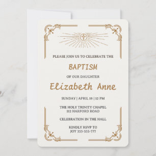Traditional Baptism for Daughter Gold Cross Invitation